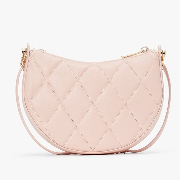 New Kate Spade Carey Zip Top Crossbody Quilted Smooth Leather Conch Pink - Picture 5 of 5